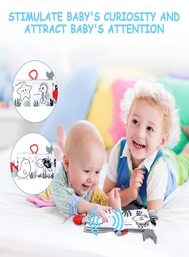 BeFunky لعبة كتب الأطفال من بي فانكي للأطفال من عمر 0 إلى 18 شهرًا، لعبة كتب حسية ناعمة للأطفال حديثي الولادة، كتب قماشية عالية التباين للمس والشعور مع صفارة، هدية ألعاب استحمام لتنمية المهارات المبكرة (حيوانات بحرية) - Image 3